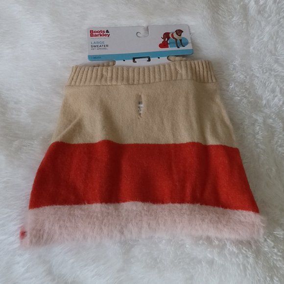 Fuzzy Stripe Dog Sweater "Deep Orange and Burgundy" (LARGE) Boots & Barkley -NEW - Picture 4 of 8